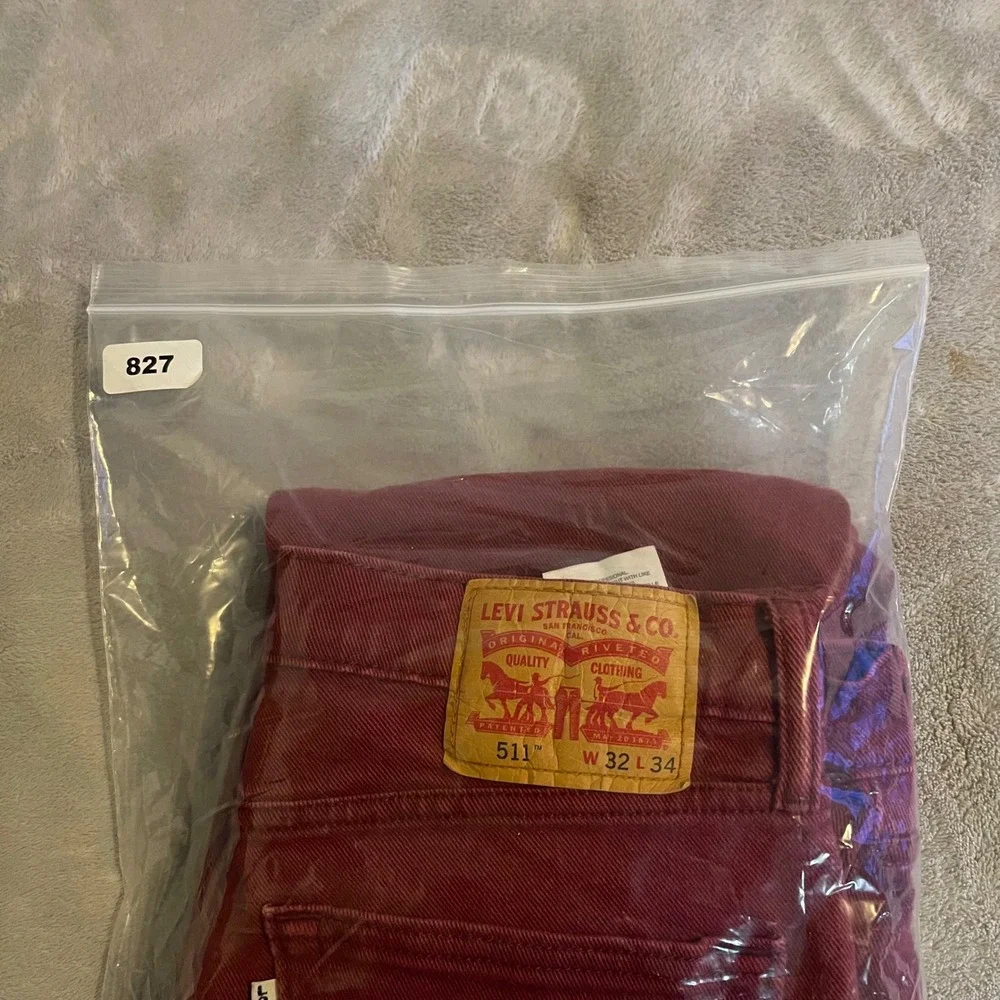 Levis 511 Jeans Mens 32x34 Burgundy Wine Red Slim Fit Stretch Denim Pants 32x32